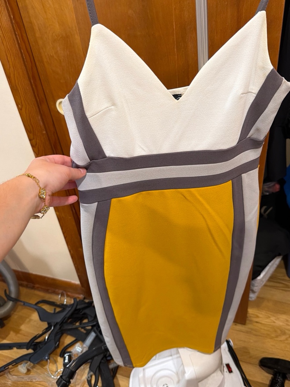 Windsor Mustard, White & Gray Colorblock Midi Dress